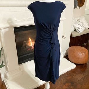 American Living Navy Blue Ruffle Sleeveless Cap Sleeve Dress